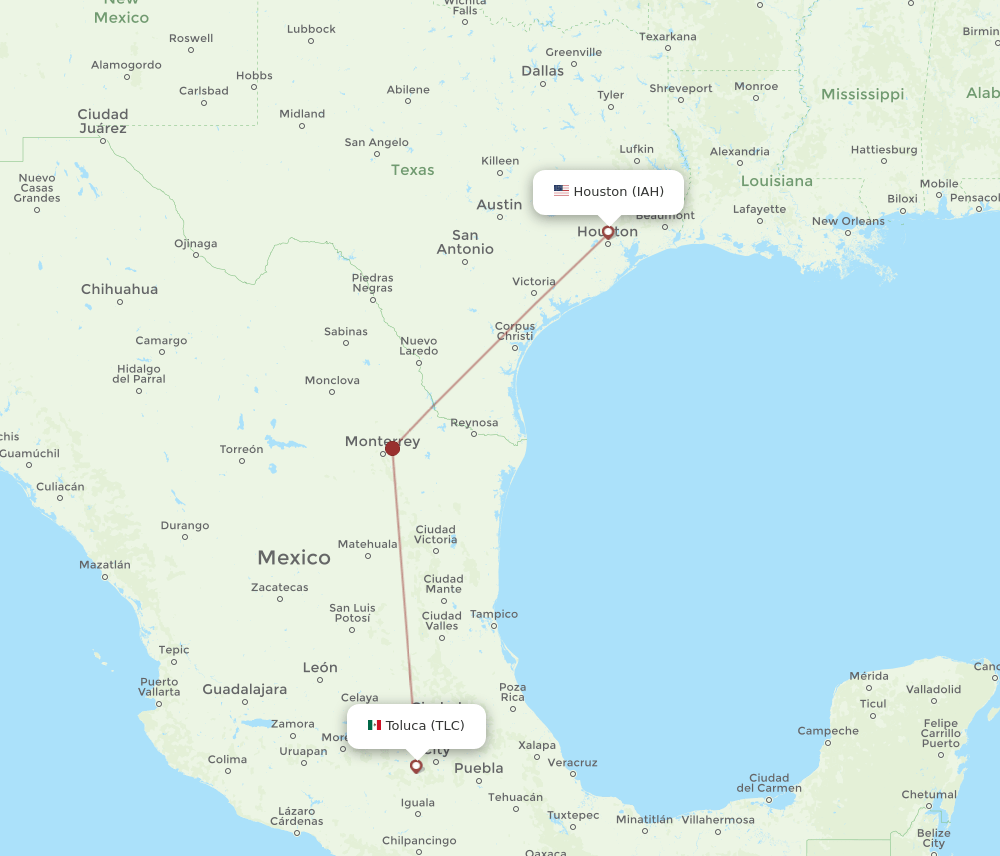 IAH to TLC flights and routes map