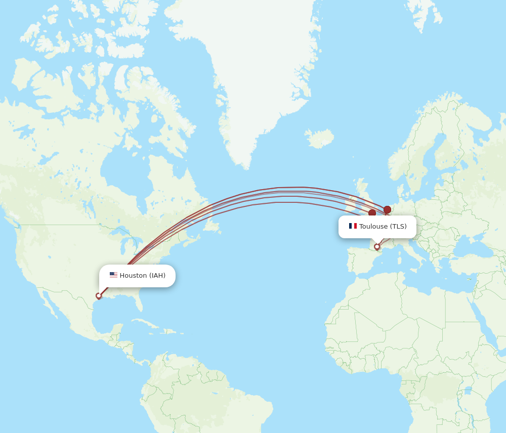 IAH to TLS flights and routes map
