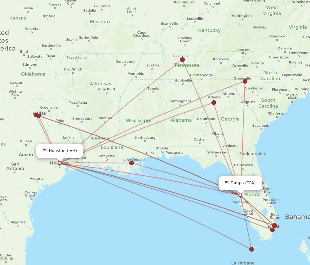 IAH to TPA flights and routes map
