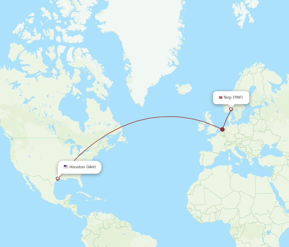 Houston - Sandefjord route map and flight paths