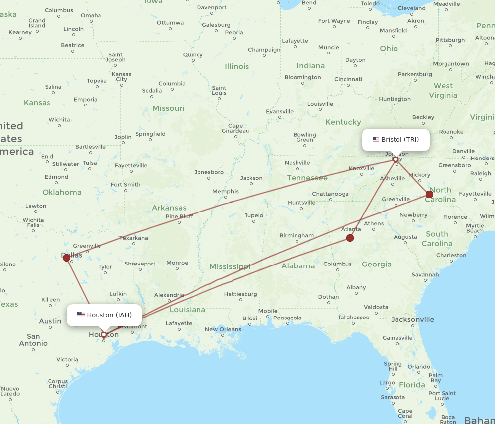 IAH-TRI flight routes