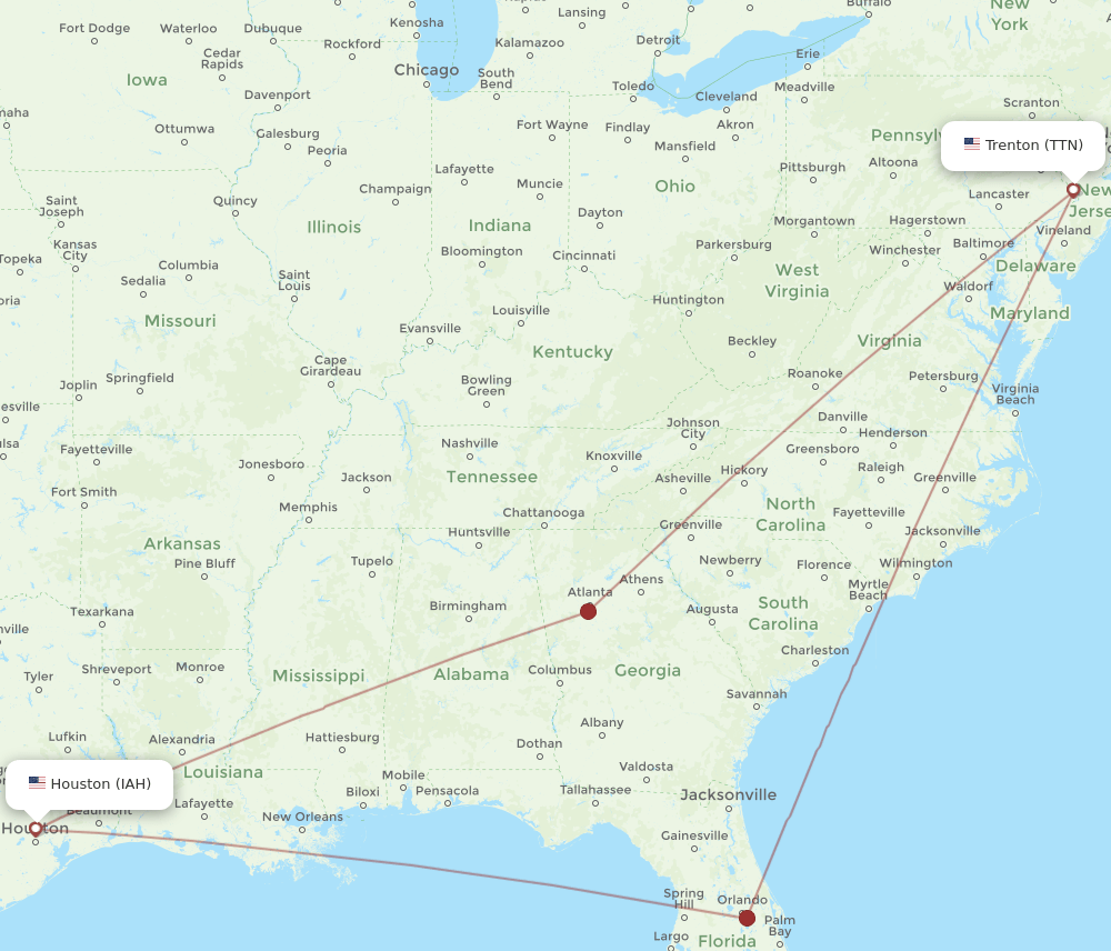 IAH-TTN flight routes