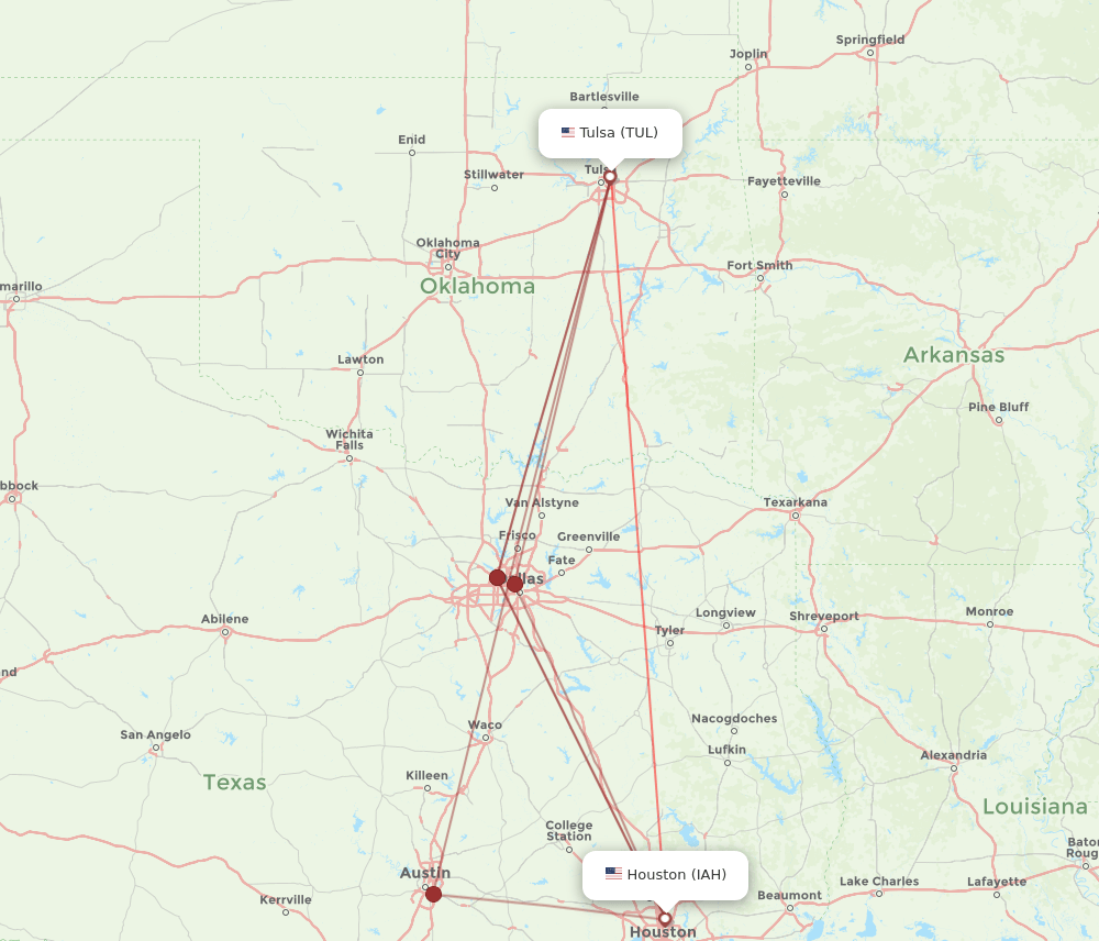 IAH-TUL flight routes