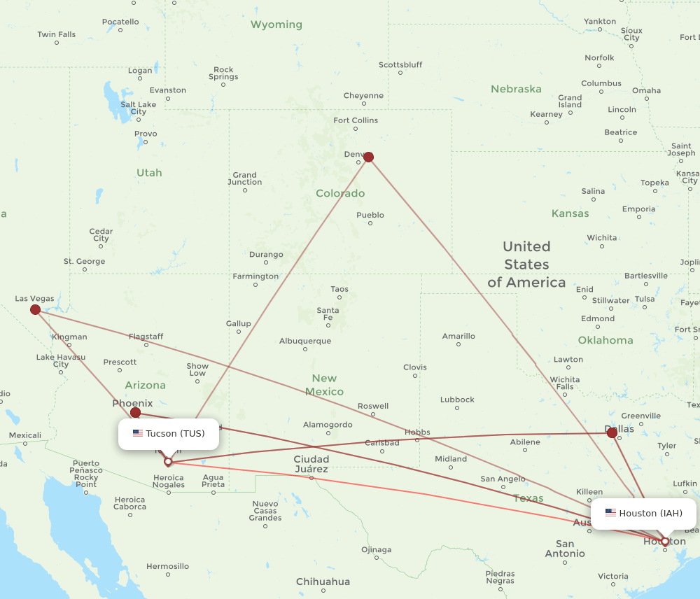 IAH-TUS flight routes
