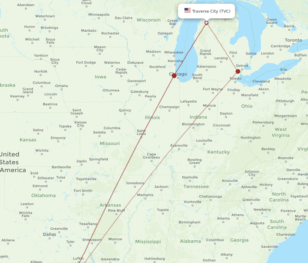 IAH to TVC flights and routes map