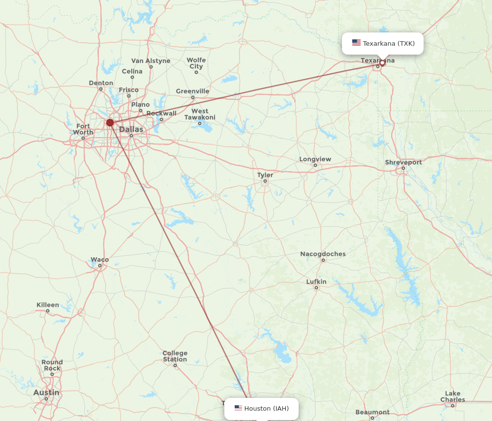 IAH-TXK flight routes