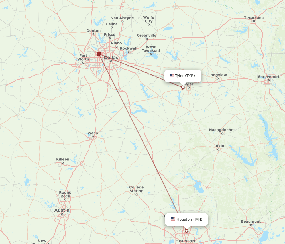 IAH-TYR flight routes
