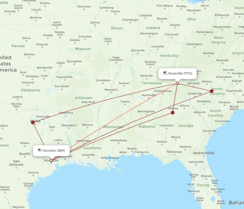IAH-TYS flight routes