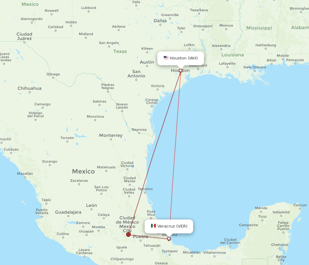 IAH to VER flights and routes map