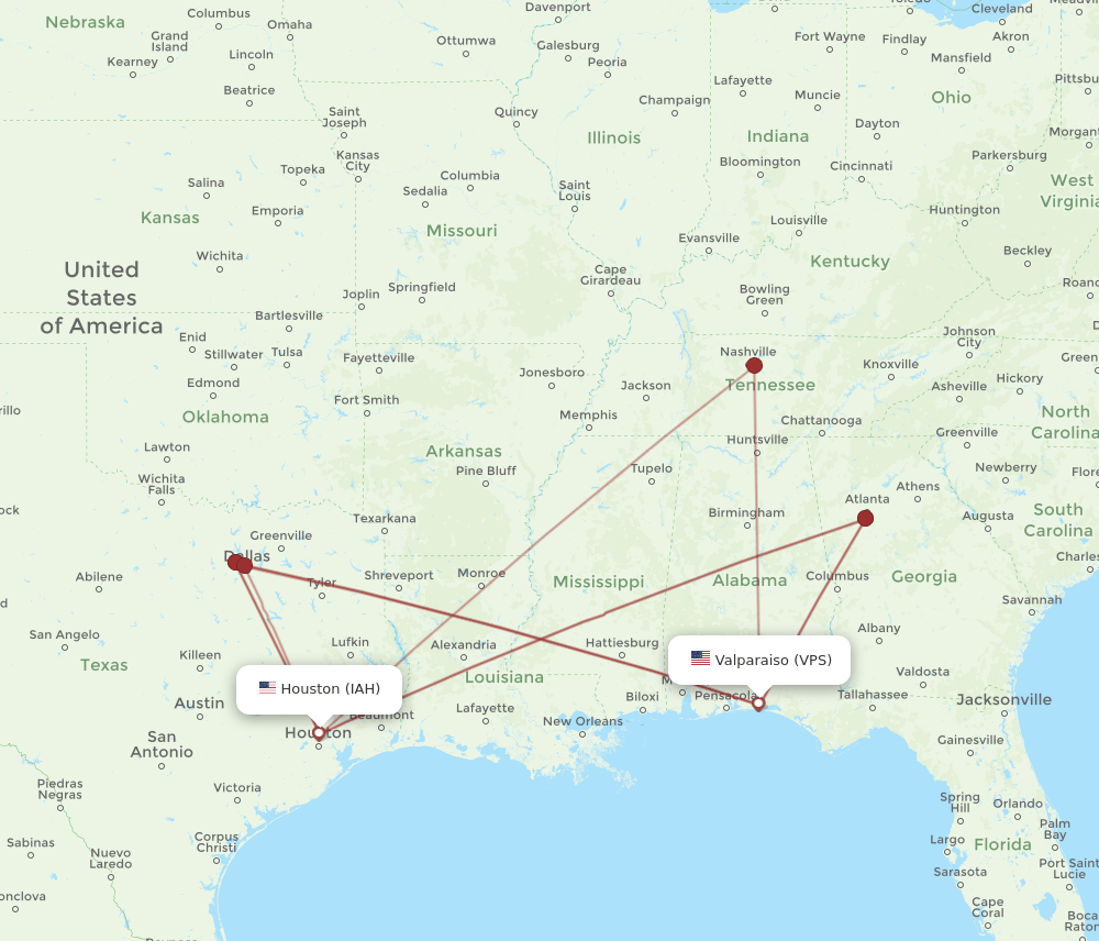 IAH-VPS flight routes