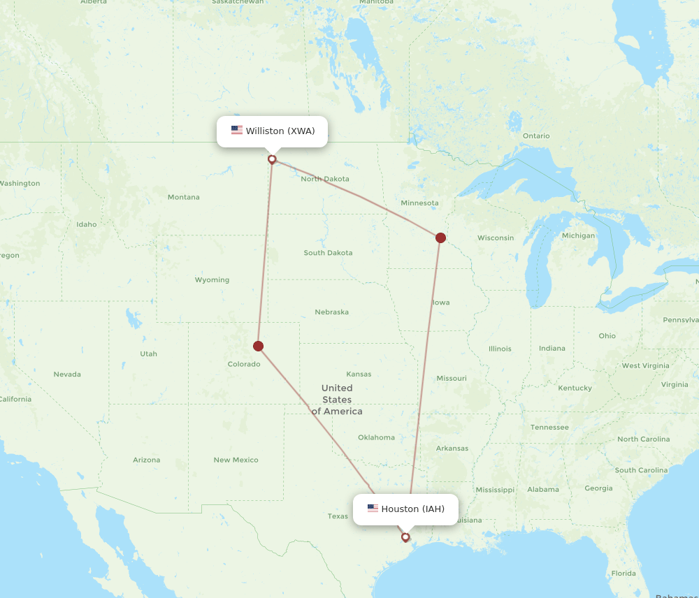 IAH-XWA flight routes