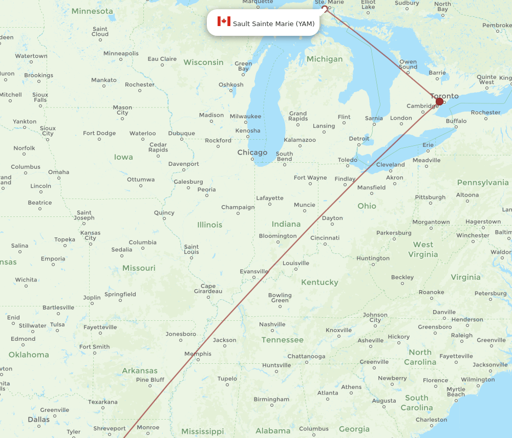 IAH-YAM flight routes