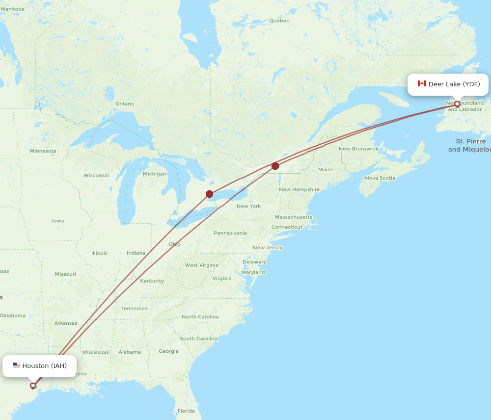 IAH to YDF flights and routes map