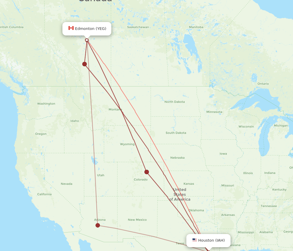 IAH to YEG flights and routes map