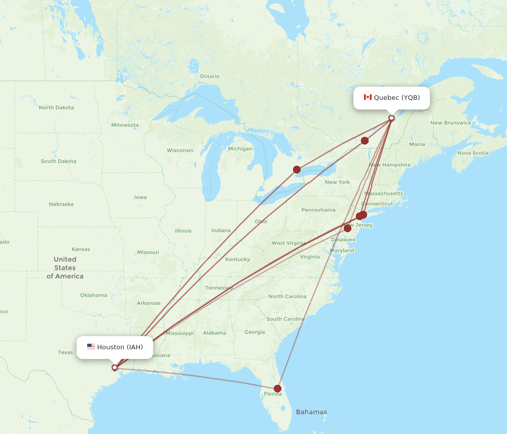 IAH to YQB flights and routes map