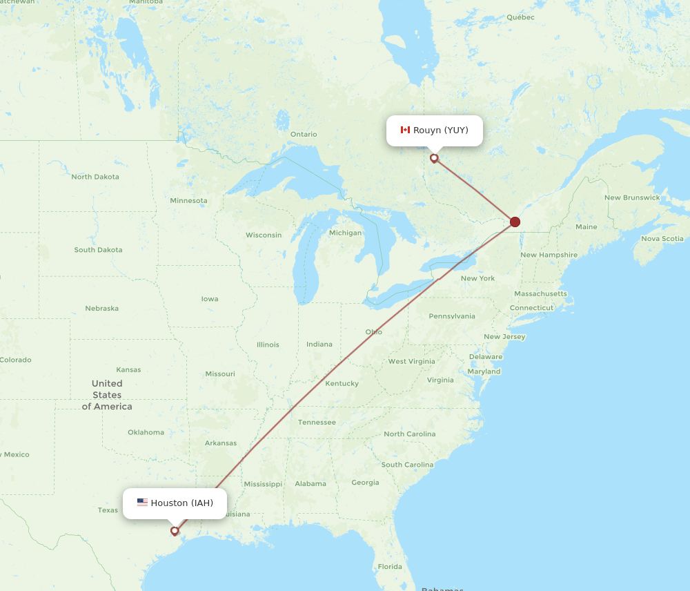 Rouyn - Houston route map and flight paths