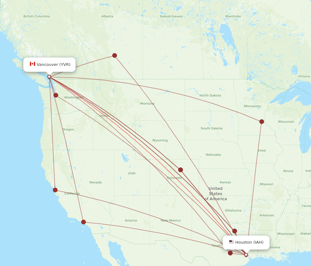 IAH-YVR flight routes