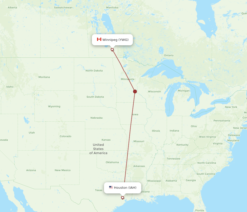 IAH to YWG flights and routes map