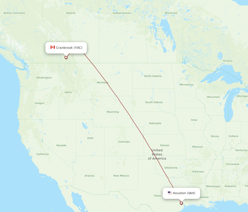 IAH-YXC flight routes