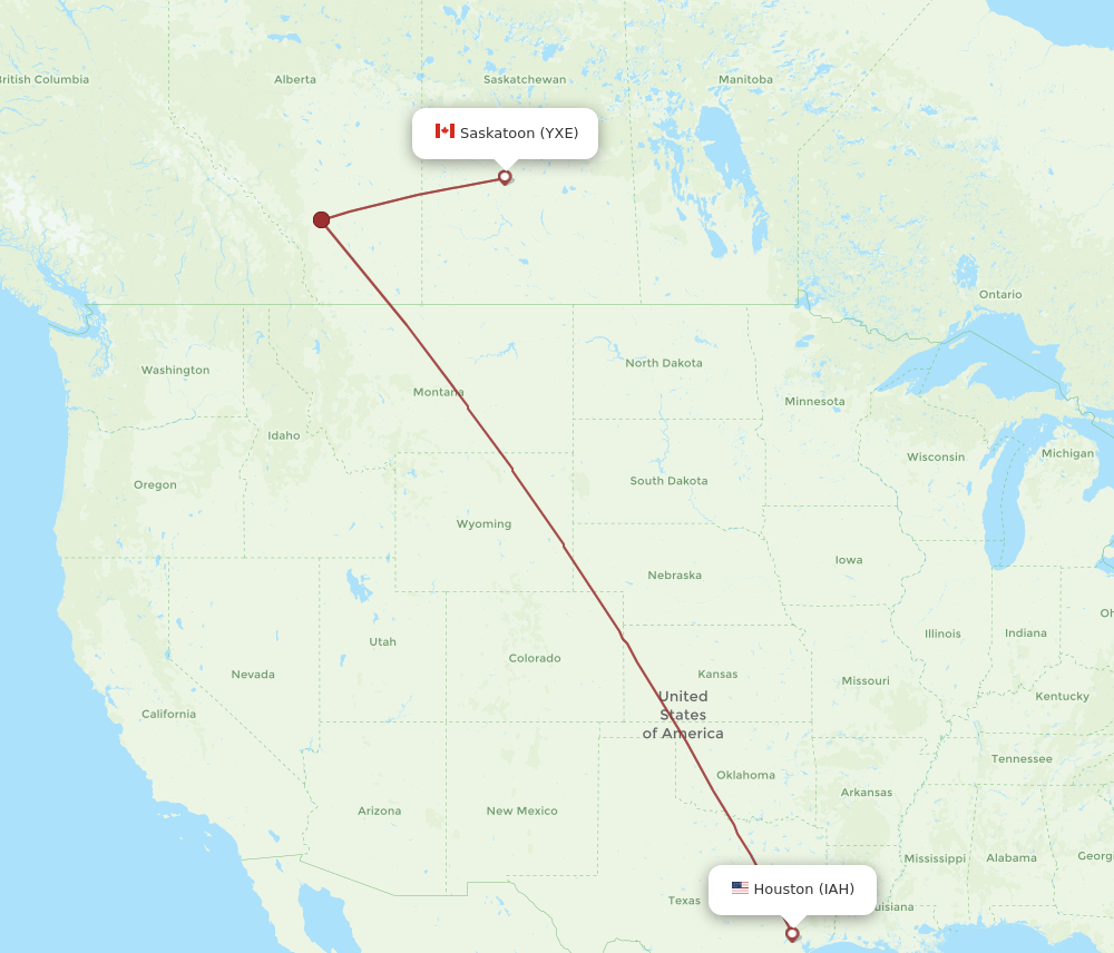 IAH to YXE flights and routes map