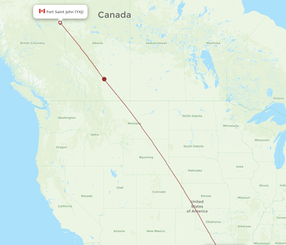 Fort St. John - Houston route map and flight paths