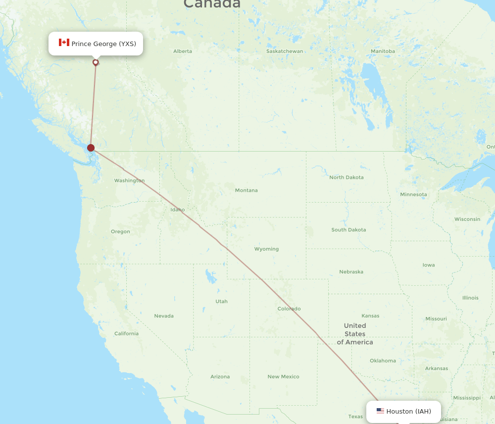 Prince George - Houston route map and flight paths