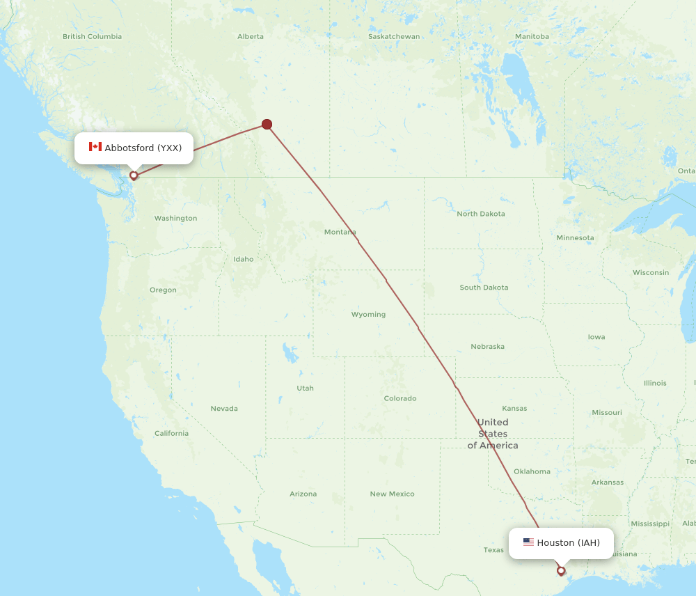 Vancouver - Houston route map and flight paths