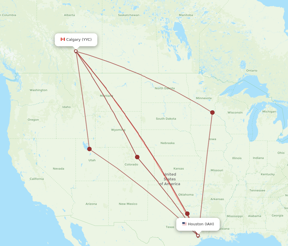 IAH to YYC flights and routes map