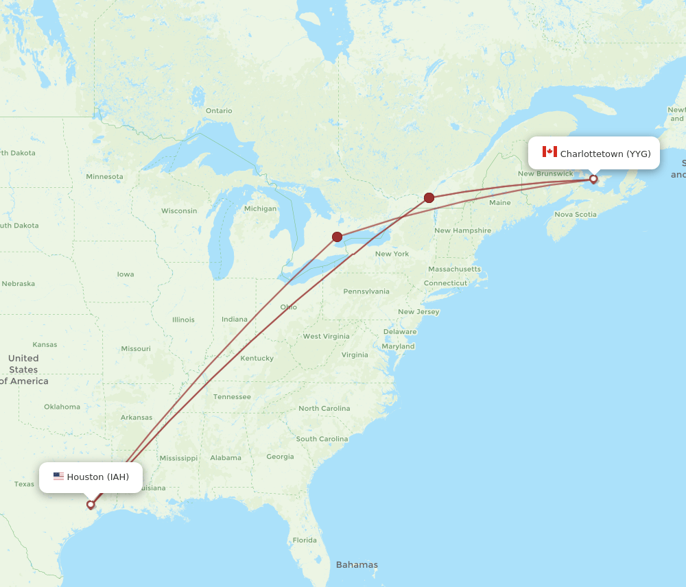 IAH-YYG flight routes