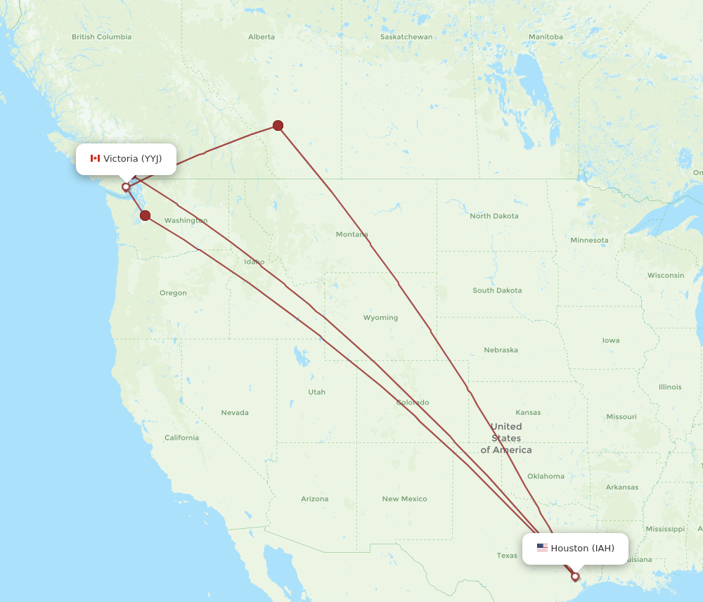IAH to YYJ flights and routes map
