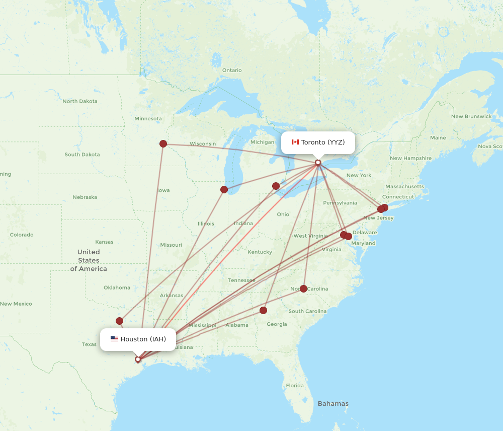 IAH to YYZ flights and routes map
