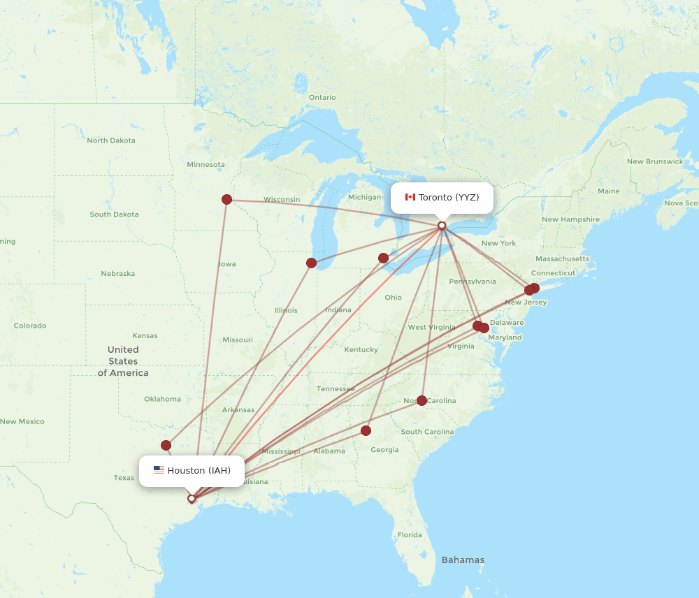 IAH to YYZ flights and routes map