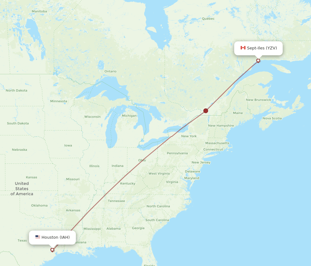 Sept-Iles - Houston route map and flight paths