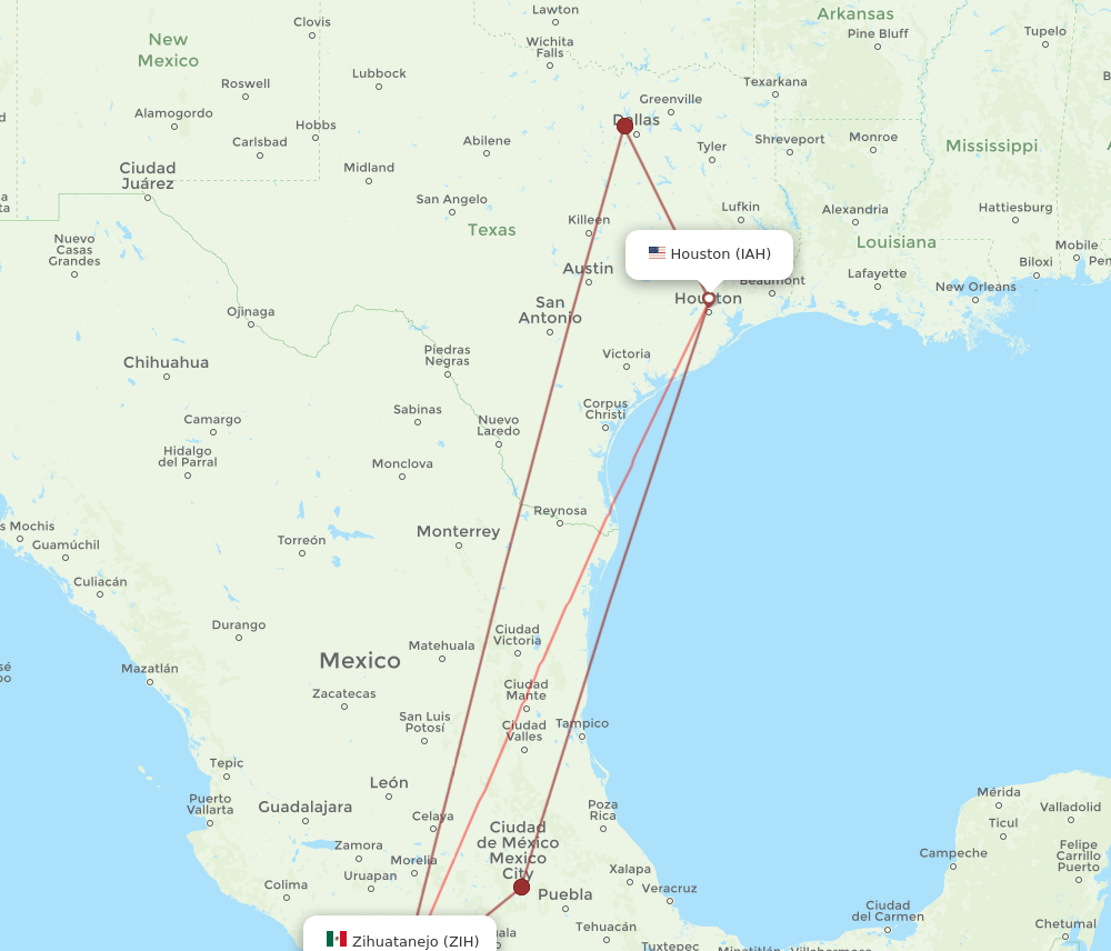 IAH-ZIH flight routes