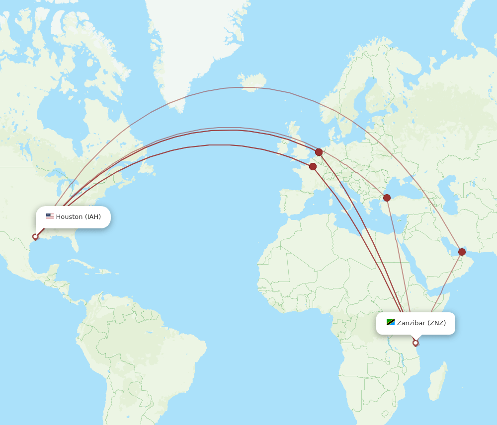 IAH-ZNZ flight routes