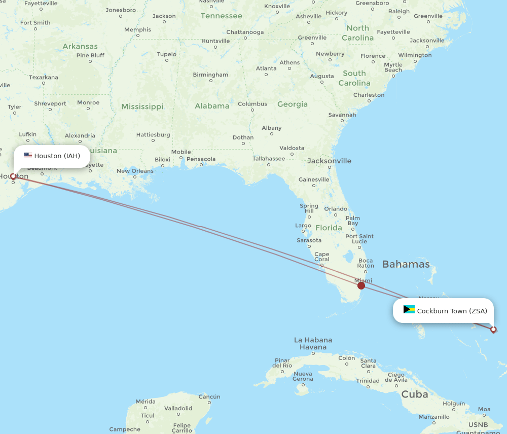 IAH-ZSA flight routes