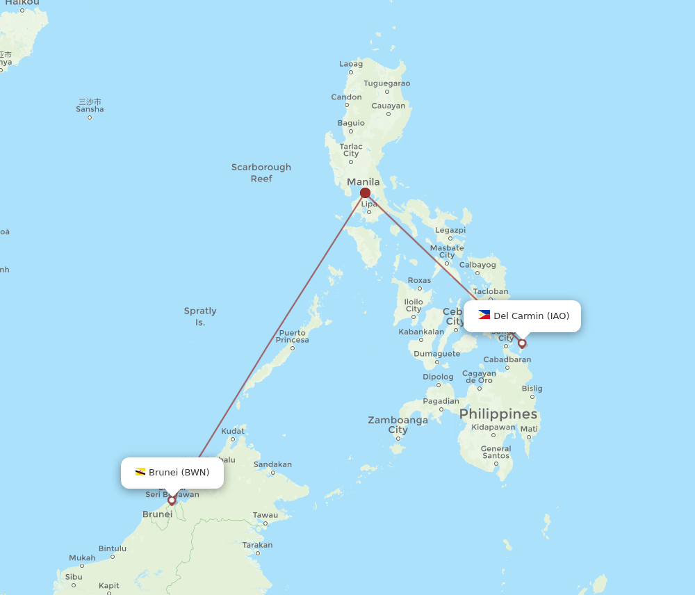IAO-BWN flight routes