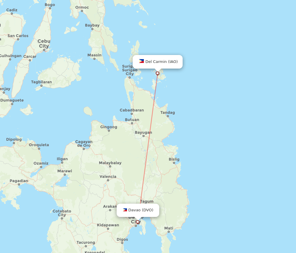 Del Carmin - Davao route map and flight paths