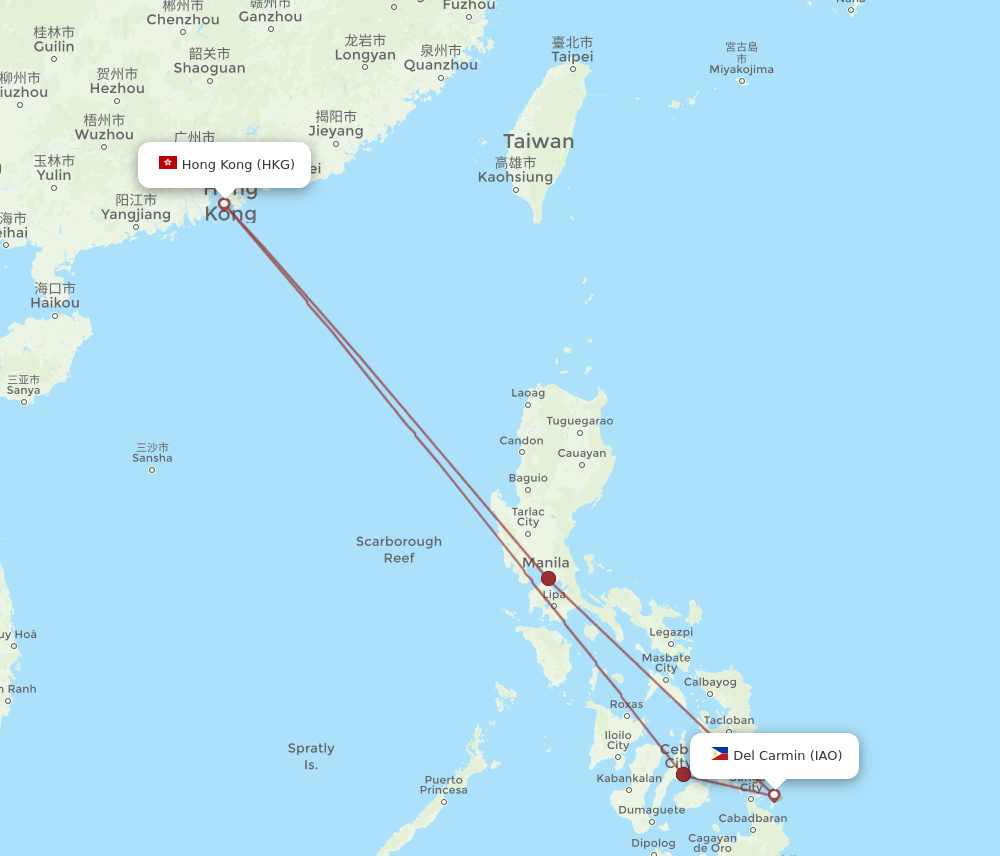 IAO-HKG flight routes