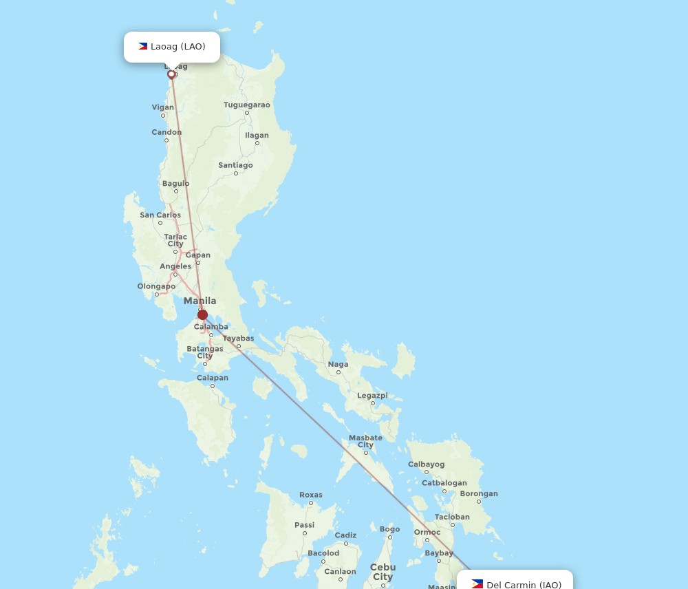IAO to LAO flights and routes map