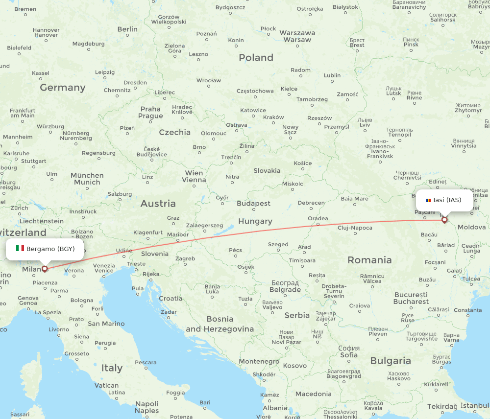 IAS to BGY flights and routes map