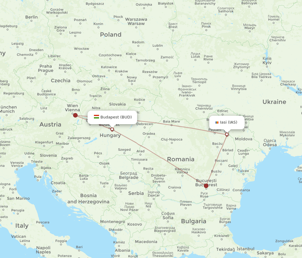 IAS-BUD flight routes