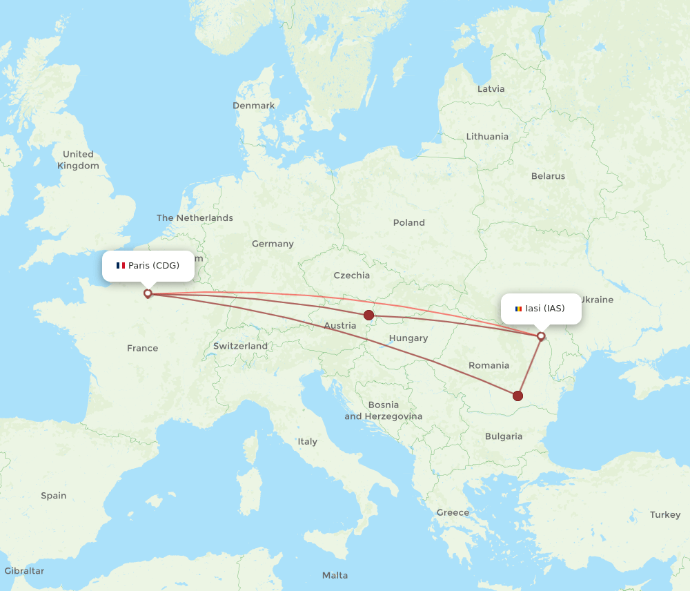 IAS to CDG flights and routes map