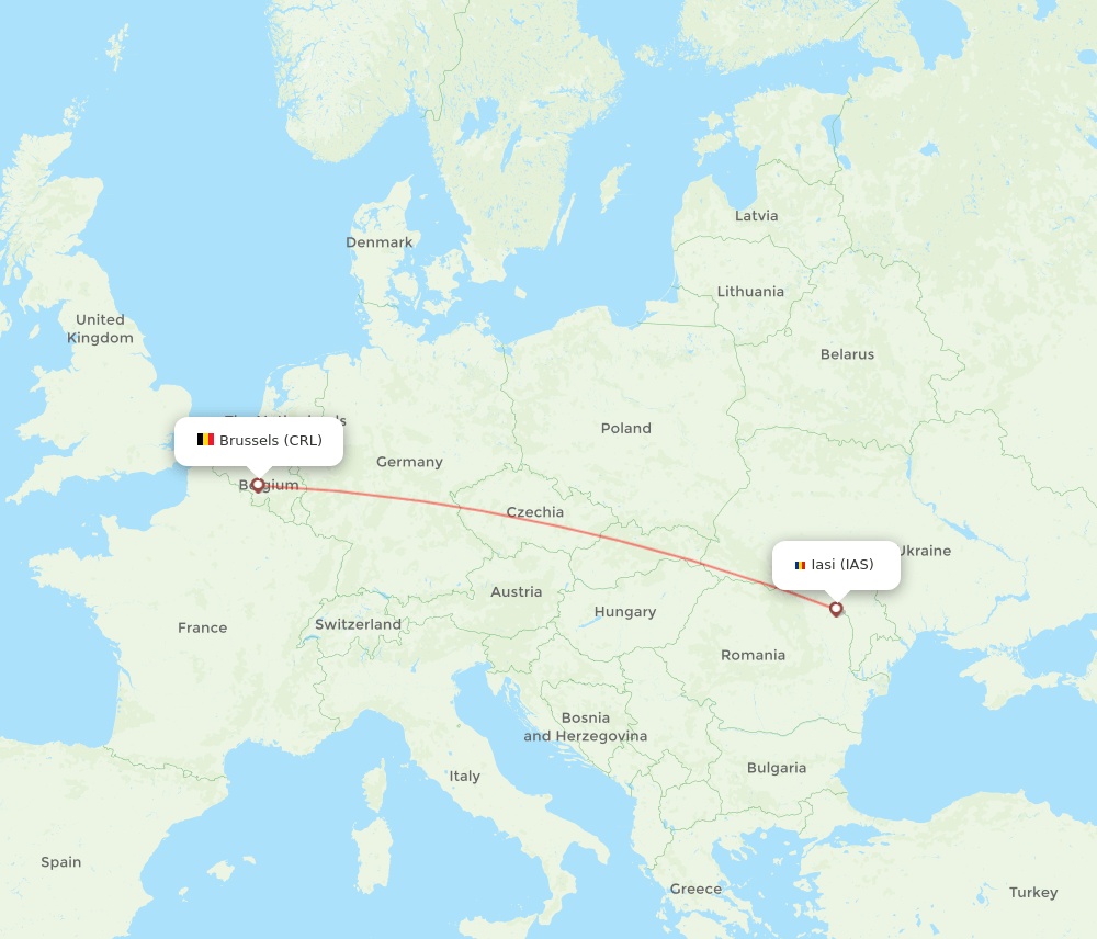 Iasi - Brussels route map and flight paths
