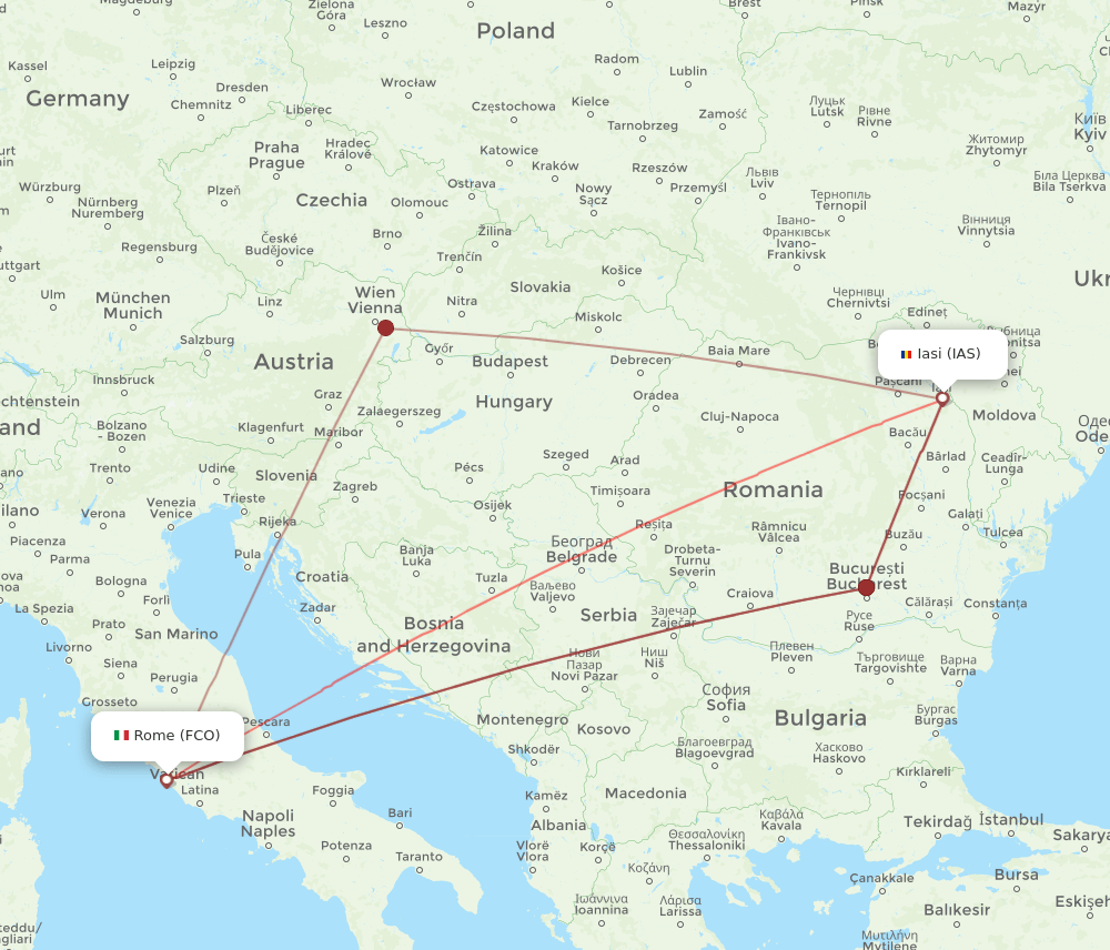 IAS-FCO flight routes