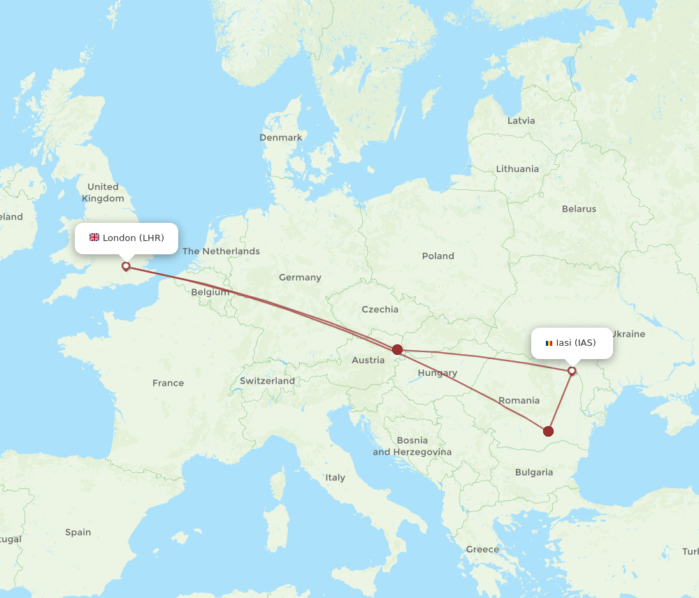 IAS to LHR flights and routes map