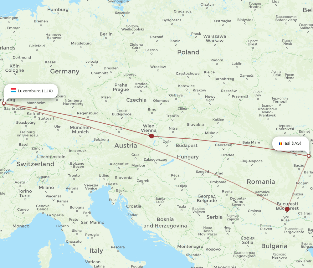 IAS to LUX flights and routes map
