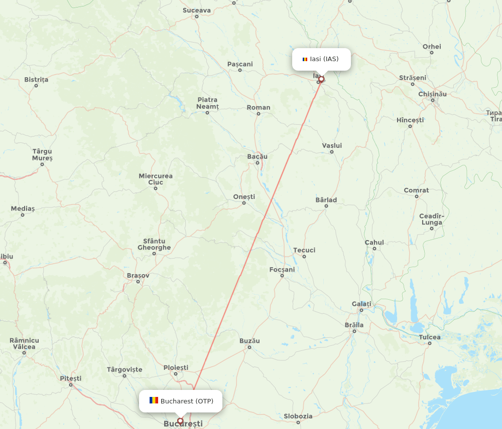 Iasi - Bucharest route map and flight paths