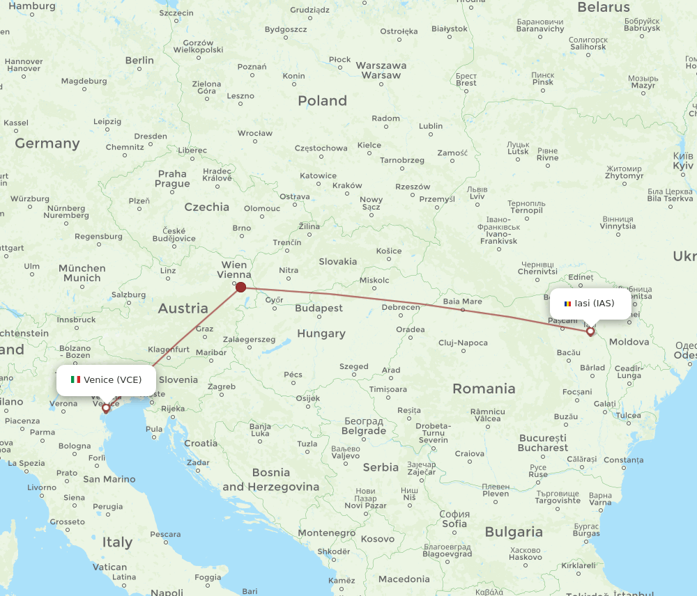 IAS to VCE flights and routes map