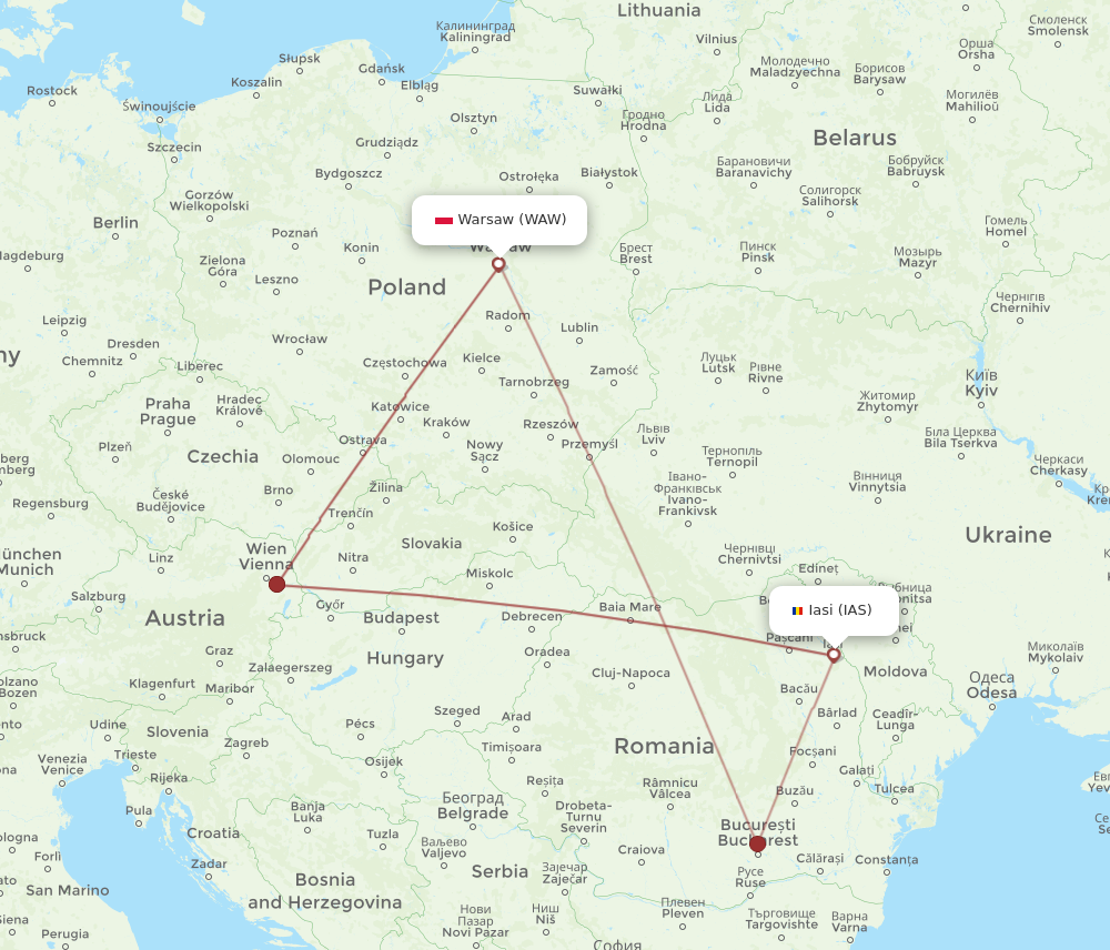 IAS to WAW flights and routes map
